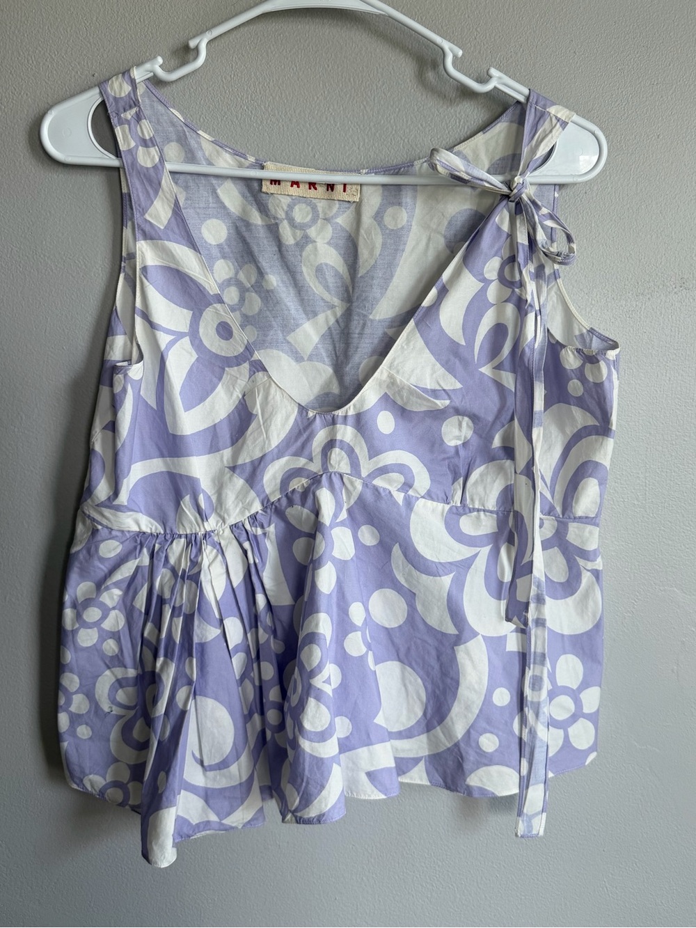 Marni Printed Asymmetrical Blouse Purple White Cotton IT 44 US M